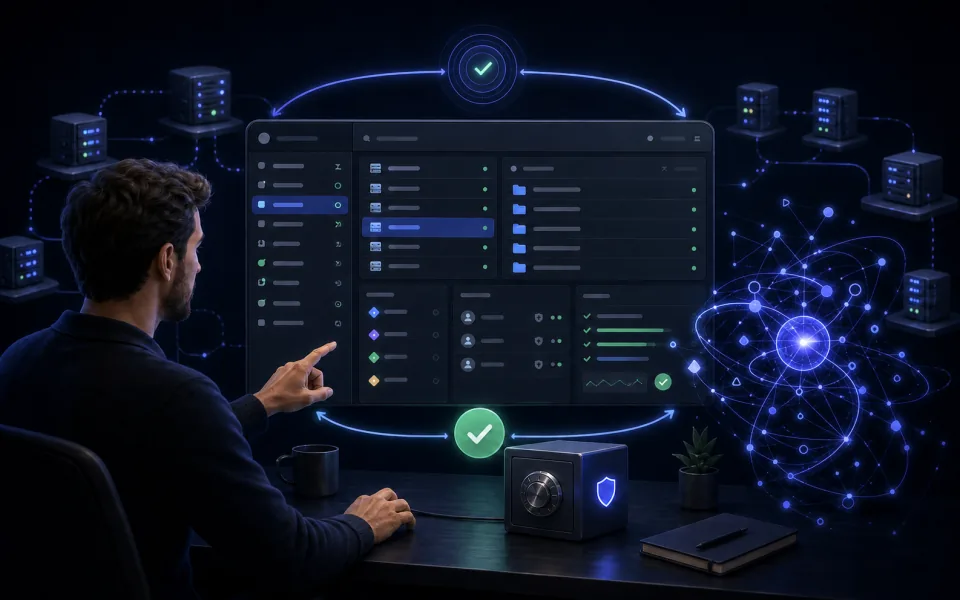 A person and an abstract AI Agent working through one shared local SSH control plane.