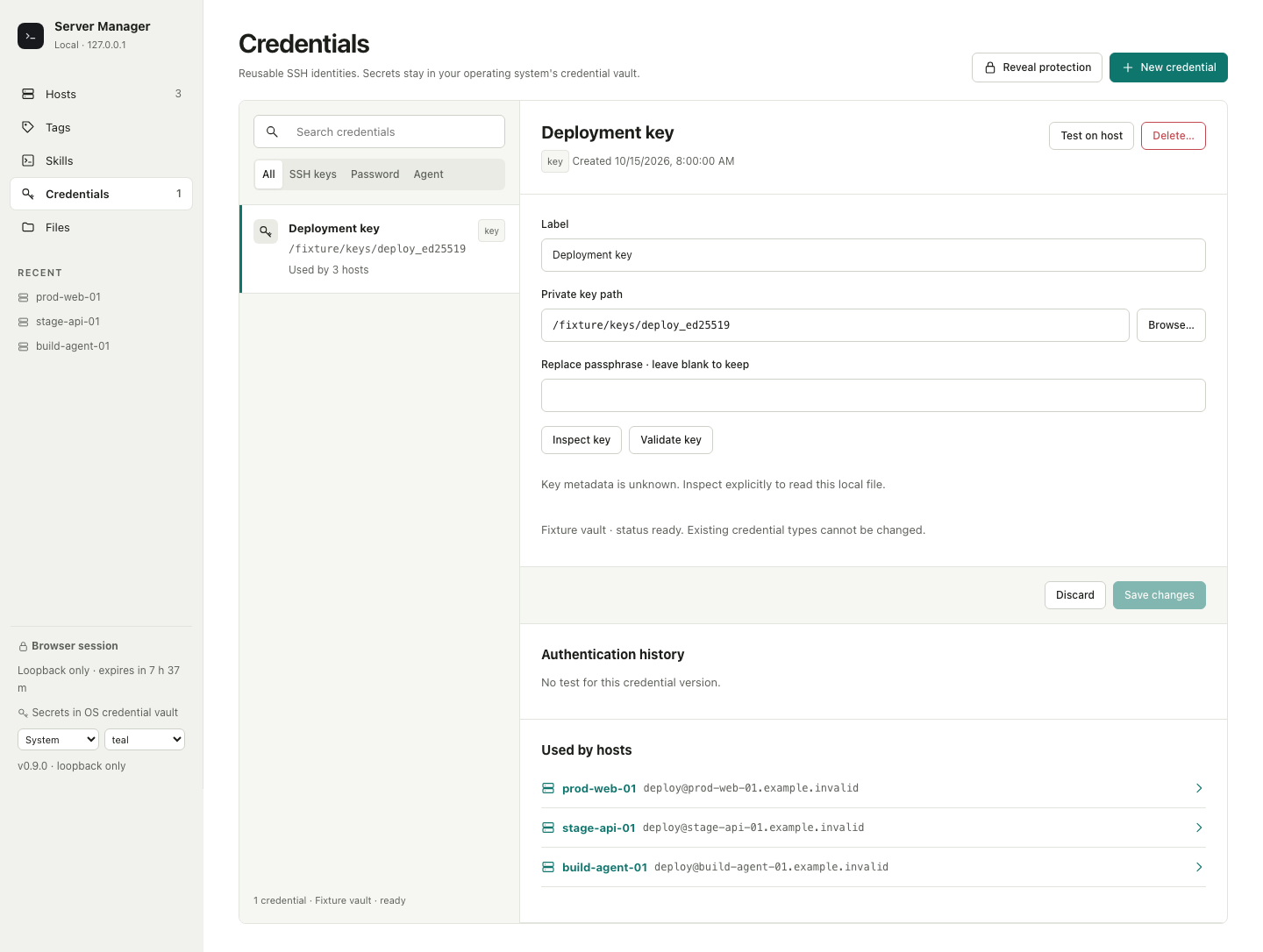 Credentials inventory with metadata only