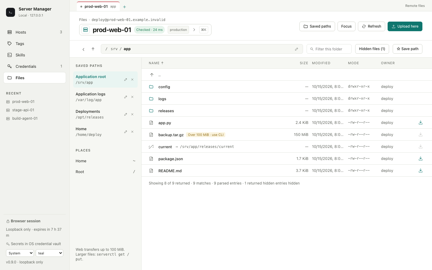Files workspace using disposable fixture data